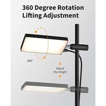 VISDANFO Modern Floor Lamp, 360 Degree Rotation Sky LED Floor lamp Office Lighting, Bright LED Standing Pole Light, Tall Lamps for Living Room,Bedroom,Reading,Study Room (Black)