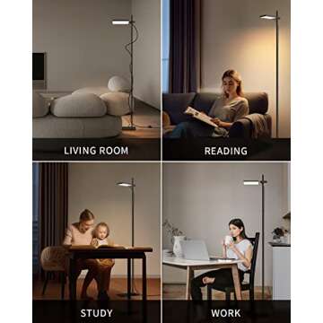 VISDANFO Modern Floor Lamp, 360 Degree Rotation Sky LED Floor lamp Office Lighting, Bright LED Standing Pole Light, Tall Lamps for Living Room,Bedroom,Reading,Study Room (Black)
