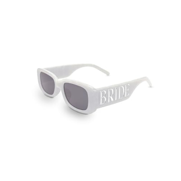 Fibye Bride Sunglasses White + Silver Marble | Bachelorette Sunglasses for Bride, Bridal Shower Acce...