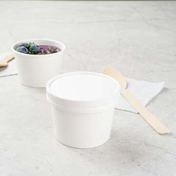LIDS ONLY: Coppetta Lids For 4 Ounce Ice Cream Cups, 50 No-Leak Lids For Treat Cups - Cups Sold Separately, For Hot And Cold Foods, White Paper Lids For Chili Cups - Restaurantware