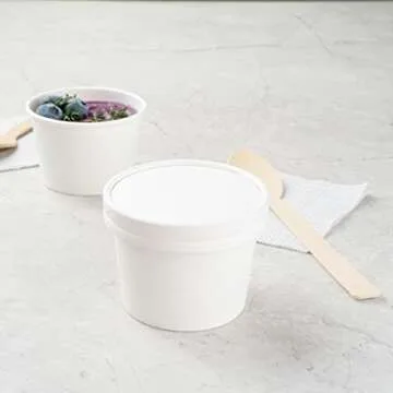 LIDS ONLY: Coppetta Lids For 4 Ounce Ice Cream Cups, 50 No-Leak Lids For Treat Cups - Cups Sold Separately, For Hot And Cold Foods, White Paper Lids For Chili Cups - Restaurantware