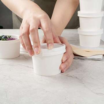 LIDS ONLY: Coppetta Lids For 4 Ounce Ice Cream Cups, 50 No-Leak Lids For Treat Cups - Cups Sold Separately, For Hot And Cold Foods, White Paper Lids For Chili Cups - Restaurantware