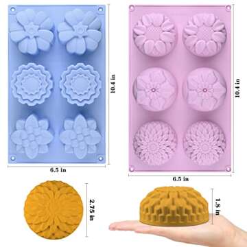 Sakolla 2 Pack Silicone Soap Molds, 6 Cavities Different Flower Shapes Silicone Mold, Perfect Making...