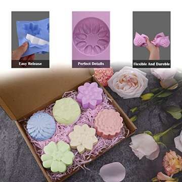 Sakolla 2 Pack Silicone Soap Molds, 6 Cavities Different Flower Shapes Silicone Mold, Perfect Making for Soap, Lotion Bar, Bath Bombs (Pink + Blue)