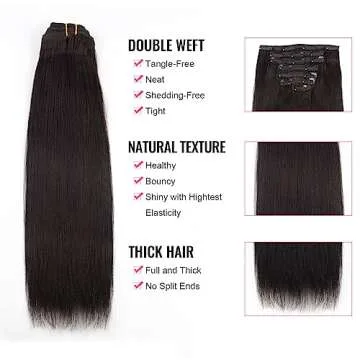 ABH AmazingBeauty Hair Yaki Straight Clip Hair Extensions Human Hair Real Remy Thick Yaki Clip in for African American Relaxed Hair 7 Pieces 120 Gram Per Set, 18 Inch