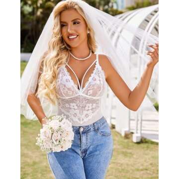 Avidlove Bridal Lingerie for Women Sexy Lingerie Bodysuit Lace Teddy One Piece Snap Crotch Boudoir Lingerie(White,XL)