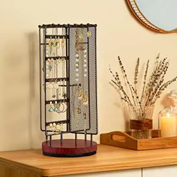 ProCase Rotating Jewelry Organizer Stand Earring Holder Organizer with 28 Necklace Hooks, Jewelry Tree Earring Stand Tower Storage Rack Bracelet Holder, Holds More than 100 Pairs Earrings -Black