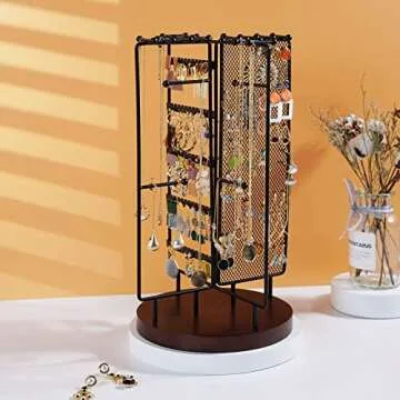 ProCase Rotating Jewelry Organizer Stand Earring Holder Organizer with 28 Necklace Hooks, Jewelry Tree Earring Stand Tower Storage Rack Bracelet Holder, Holds More than 100 Pairs Earrings -Black