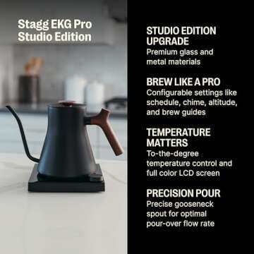 Fellow Stagg EKG Pro Studio Electric Gooseneck Kettle - Pour-Over Coffee and Tea Pot, Stainless Stee...