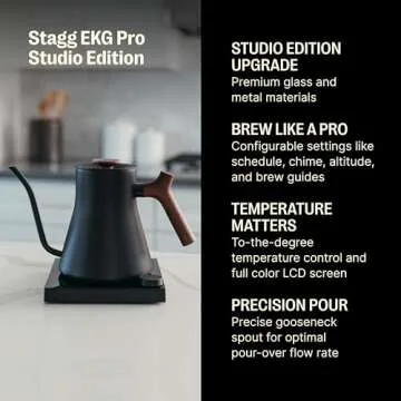 Fellow Stagg EKG Pro Studio Electric Gooseneck Kettle - Pour-Over Coffee and Tea Pot, Stainless Stee...
