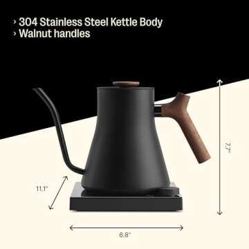 Fellow Stagg EKG Pro Studio Electric Gooseneck Kettle - Pour-Over Coffee and Tea Pot, Stainless Steel, Quick Heating, Matte Black with Walnut Wood Handle, 0.9 Liter