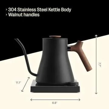 Fellow Stagg EKG Pro Studio Electric Gooseneck Kettle - Pour-Over Coffee and Tea Pot, Stainless Steel, Quick Heating, Matte Black with Walnut Wood Handle, 0.9 Liter