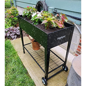 Highpro Raised Bed Garden with Wheels and Legs, Mobile Planter Box Elevated on Wheels Portable Planter Cart Outdoor Indoor for Vegetable Herbs Potted Plants Flowers