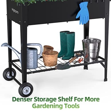 Highpro Raised Bed Garden with Wheels and Legs, Mobile Planter Box Elevated on Wheels Portable Planter Cart Outdoor Indoor for Vegetable Herbs Potted Plants Flowers