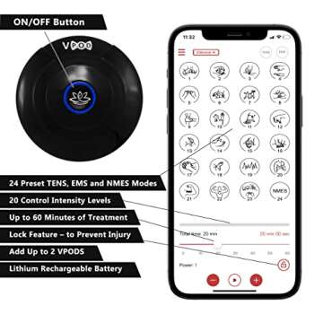 Massage Therapy Concepts VPOD Deluxe Wireless TENS Unit - EMS Muscle Stimulator for Pain Relief Therapy, 24 Modes - TENS Massager Stimulation Machine for Sciatica, Back, Neck, Nerve - FSA/HSA Eligible