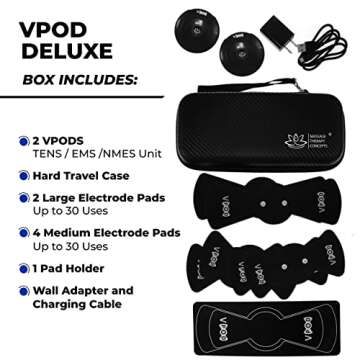 Massage Therapy Concepts VPOD Deluxe Wireless TENS Unit - EMS Muscle Stimulator for Pain Relief Therapy, 24 Modes - TENS Massager Stimulation Machine for Sciatica, Back, Neck, Nerve - FSA/HSA Eligible