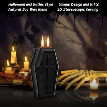 Asaleilipa Coffin Skeleton Candles, Spooky Halloween Skull Decorations Indoor, Gothic Vintage Decor Horror Candle Gift for Home Table Room Bar