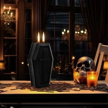 Asaleilipa Coffin Skeleton Candles, Spooky Halloween Skull Decorations Indoor, Gothic Vintage Decor Horror Candle Gift for Home Table Room Bar