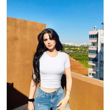 OQQ Womens 2 Piece Shirts Short Sleeve Crew Neck Ruched Stretch Fitted Tee Shirts Crop Tops White Smoke Grey