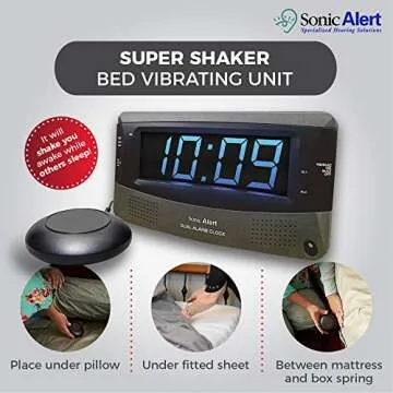Sonic Alert Dual Extra Loud Alarm Clock with Bed Shaker | Sonic Boom Vibrating Alarm Clock for Heavy Sleepers, Battery Backup | Wake with a Shake
