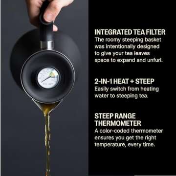 Fellow Raven Stovetop Tea Kettle - Teapot with Integrated Stainless Steel Loose Leaf Tea Infuser and...