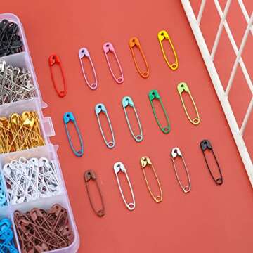 KINBOM 300pcs 32mm Colored Safety Pins, 15 Colors Metal Safety Pins for Art Craft Sewing and Jewelry Making