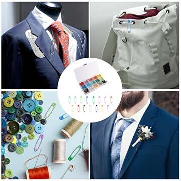 KINBOM 300pcs 32mm Colored Safety Pins, 15 Colors Metal Safety Pins for Art Craft Sewing and Jewelry Making