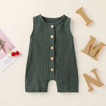 Cecobora Infant Newborn Baby Boys Girls Cotton Linen Romper Summer Jumpsuit Sleeveless Overalls Clot...
