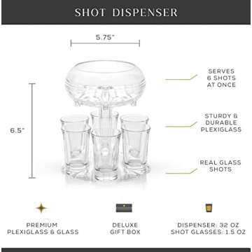 JoyJolt 6 Shot Glass Dispenser and Glass Shot Glasses Set. 32oz Liquor Dispenser for Home Bar Access...