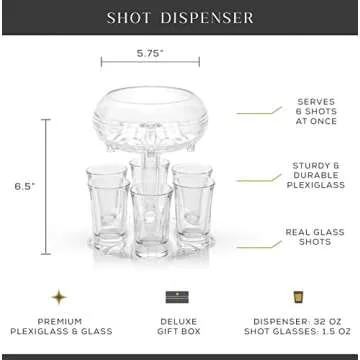 JoyJolt 6 Shot Glass Dispenser and Glass Shot Glasses Set. 32oz Liquor Dispenser for Home Bar Access...