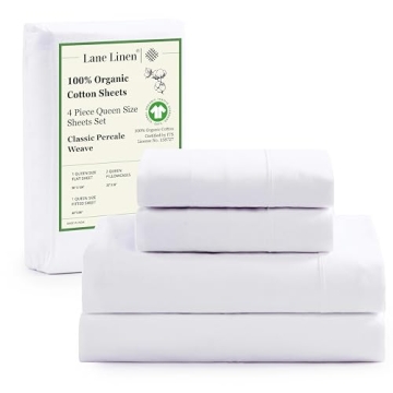 LANE LINEN 100% Organic Cotton Queen Sheet Set, 4Pc Cotton Sheets Queen Size Bed Set, Soft & Breatha...