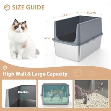 LIHOOOOM Litter Box with Lid, Stainless Steel Cat Litter Box, 16" Metal Litter Box High Sides, Extra...