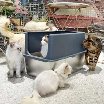 LIHOOOOM Litter Box with Lid, Stainless Steel Cat Litter Box, 16" Metal Litter Box High Sides, Extra Large Litter Boxes for Big Cats, Enclosed Cat Litter Pan, Cat Litter Tray Covered Grey, Easy Clean