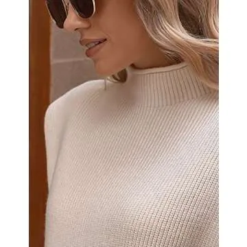 Hooever Women's Knitted Shoulder Pads Sweater Vest Turtleneck Sleeveless Tank Tops (Beige-M)