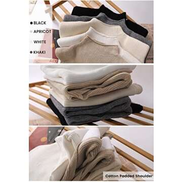 Hooever Women's Knitted Shoulder Pads Sweater Vest Turtleneck Sleeveless Tank Tops (Beige-M)