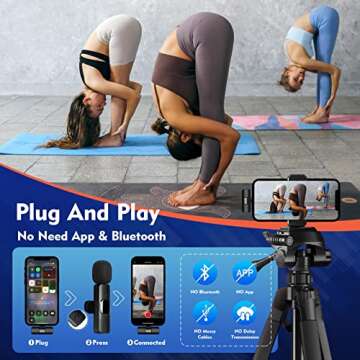 TUTGLOBAL New Mini Wireless Microphone for iPhone iPad Android,Lavalier Microphone for Video Recording,2 Pack iPhone Mic Crystal Clear Recording with USB-C for Podcast Microphone,4 Extra Windscreens