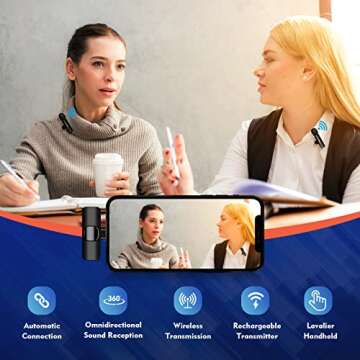 TUTGLOBAL New Mini Wireless Microphone for iPhone iPad Android,Lavalier Microphone for Video Recording,2 Pack iPhone Mic Crystal Clear Recording with USB-C for Podcast Microphone,4 Extra Windscreens