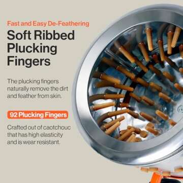 SuperHandy Chicken Plucker 1HP 120VAC - Electric Stainless Steel Poultry Processing Machine with 92 Soft Fingers, 20" Drum, GFCI Safety & Waterproof Design, Transport Wheels