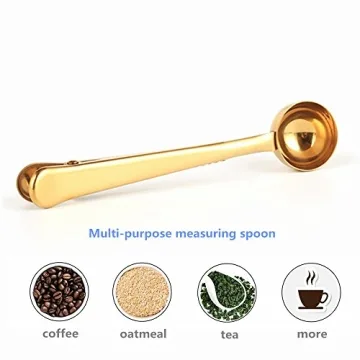 Voice on growth Coffee Scoop, Stainless Steel Golden Multi Function Coffee Measuring Spoon，Great Measuring Coffee, Tea，Protein Powder, Instant Drinks More - Perfect Coffee Spoon Bag Clip