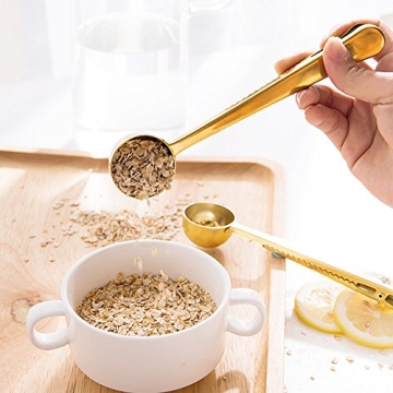 Voice on growth Coffee Scoop, Stainless Steel Golden Multi Function Coffee Measuring Spoon，Great Measuring Coffee, Tea，Protein Powder, Instant Drinks More - Perfect Coffee Spoon Bag Clip