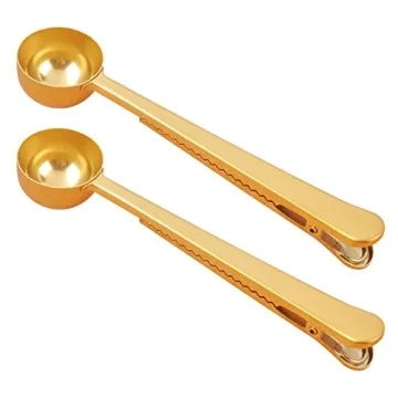 Voice on growth Coffee Scoop, Stainless Steel Golden Multi Function Coffee Measuring Spoon，Great Measuring Coffee, Tea，Protein Powder, Instant Drinks More - Perfect Coffee Spoon Bag Clip