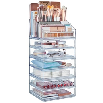 STORi Chloe Stackable Clear Makeup Holder and 6 Drawer Bundle | Organize Cosmetics and Beauty Suppli...