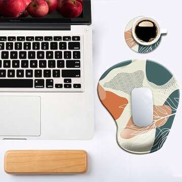 DOOKE Ergonomic Mouse Pad with Wrist Support and Coaster,Mouse Pads with Non-Slip PU Base for Home Office Working Studying Easy Typing & Pain Relief Leaf Abstract