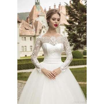 Yen Town Tulle Wedding Dresses for Bride with Long Sleeves 2024 Lace Appliques Bridal Ball Gowns wit...