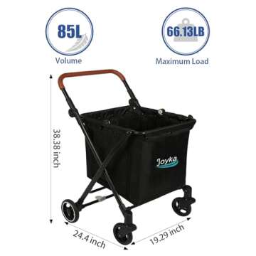 Sturdy 85L Foldable Shopping Cart with Cooler Bag