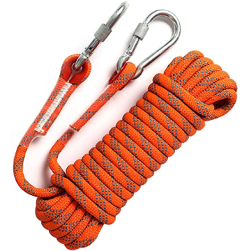GINEE 10mm Static Rock Climbing Rope 35FT with Carabiner for Outdoor Use