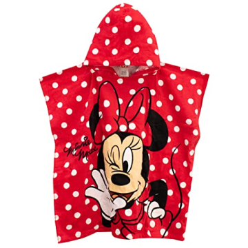 Disney Girls Minnie Mouse Towel Kids Hooded Poncho for Bath Swim or Beach Red One Size