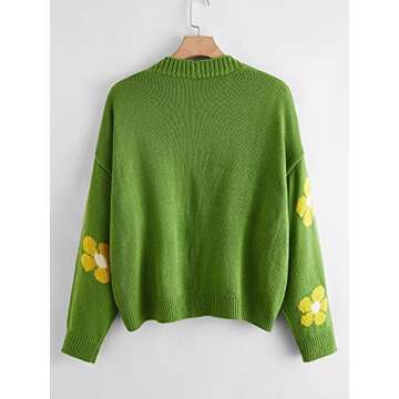 MakeMeChic Women's Plus Size Floral Print Long Sleeve Drop Shoulder Cardigan Coat Green 2XL