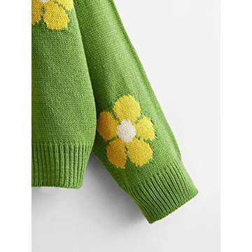 MakeMeChic Women's Plus Size Floral Print Long Sleeve Drop Shoulder Cardigan Coat Green 2XL