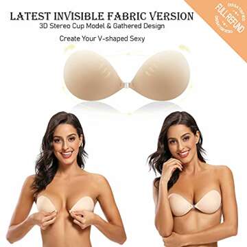lalaWing Adhesive Bra, Sticky Strapless Fabric Bra Invisible Apply to Women Daily Dress Comes with N...